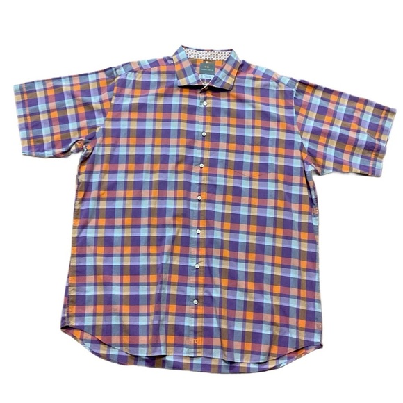 Thomas Dean Mens Blue Purple Plaid Button-Front Shirt Multicolor Checkered - Picture 1 of 5